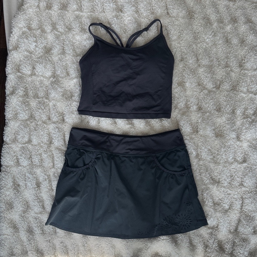 Athleta Black Crop Tank and Skort Set